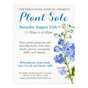 Summer plant sale delphinium art promo flyer