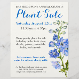 Summer plant sale delphinium art promo flyer