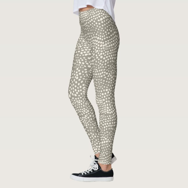 Summer Polka Dot Snow Leopard Simple Trendy Gray Leggings (Left)