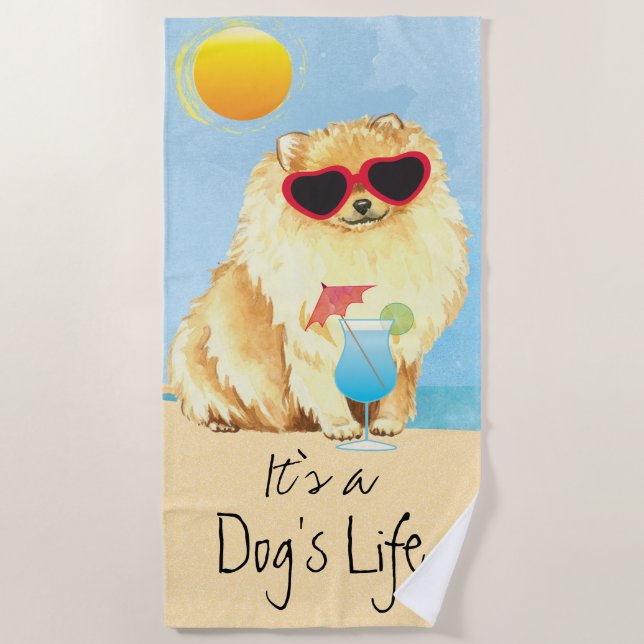 Summer Pomeranian Beach Towel (Front)