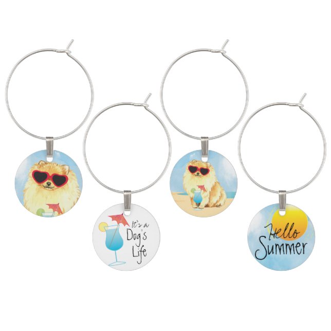 Summer Pomeranian Wine Charm (Staggered)
