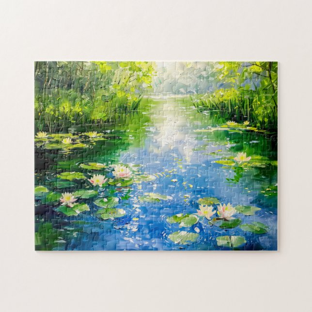 Summer Pond with Water Lilies Jigsaw Puzzle (Horizontal)