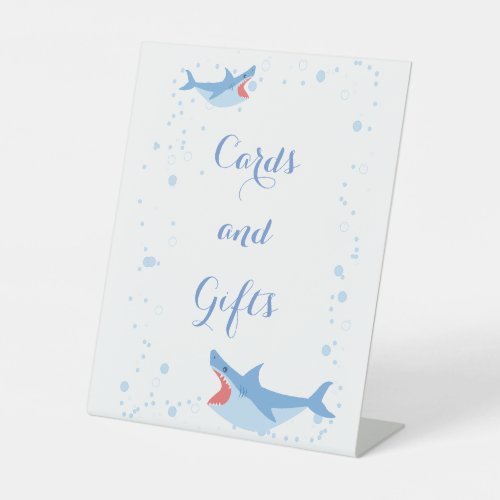Summer Pool Baby Shower Shark Cards and Gifts Pedestal Sign