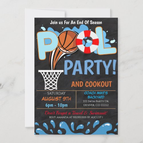 Summer Pool Basketball Party Invitation