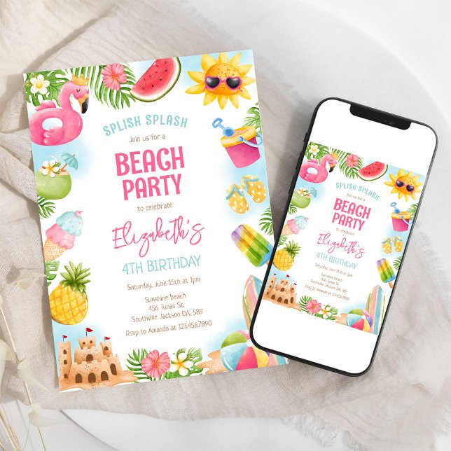 Summer Pool Beach Birthday Party Invitation (Creator Uploaded)