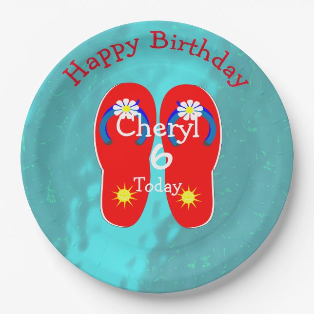 Summer Pool Beach Party Cute Flip-Flop Graphic Paper Plates (Front)