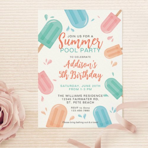 Summer Pool Birthday Party Backyard Cookout Invitation