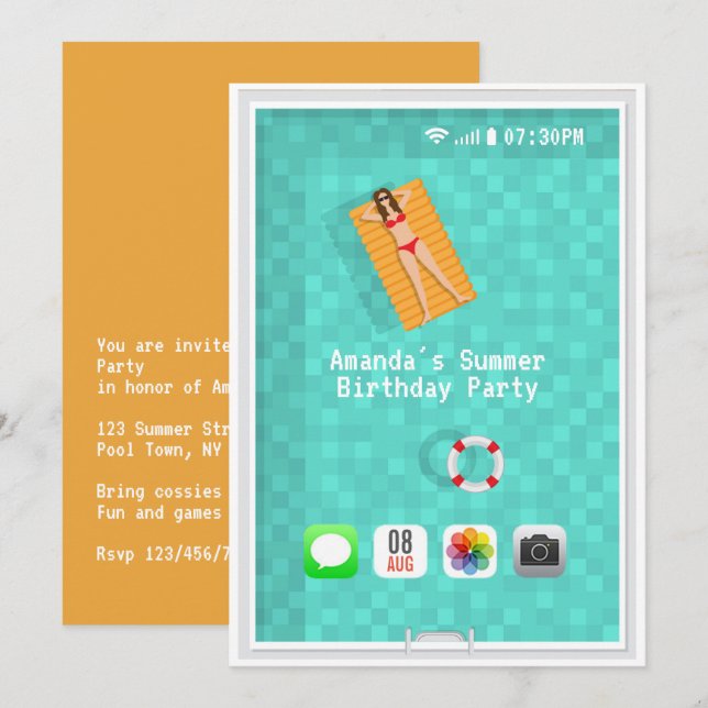 Summer Pool Birthday Party Invitation (Front/Back)