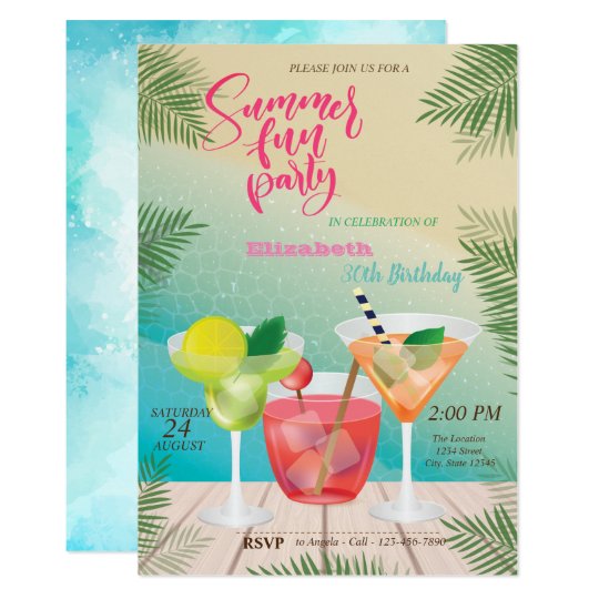 Summer, Pool, Cocktail Birthday Party Invitation | Zazzle.com
