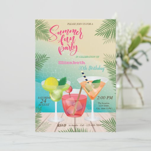 Summer, Pool, Cocktail Birthday Party Invitation | Zazzle