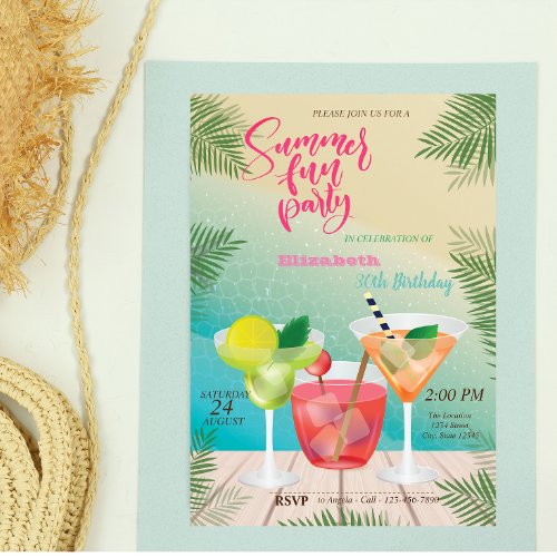 Summer Pool Cocktail Birthday Party Invitation