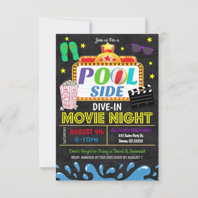Summer Pool Dive In Movie Party Invitation (Front)