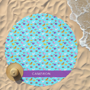 Summer Pool Float Pattern Add Your Name Beach Towel