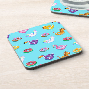 Summer Pool Float Pattern Beverage Coaster