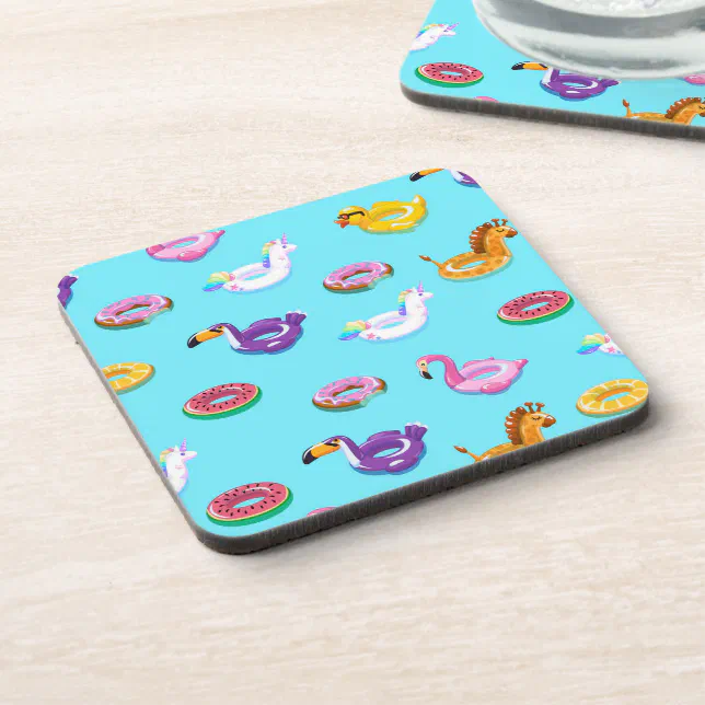 Summer Pool Float Pattern Beverage Coaster | Zazzle