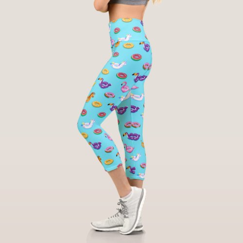 Summer Pool Float Pattern Capri Leggings