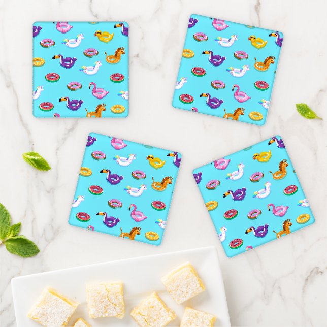 Summer Pool Float Pattern Coaster Set (In Situ)