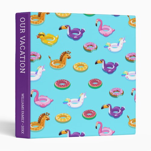 Summer Pool Float Pattern  Family Vacation 3 Ring Binder