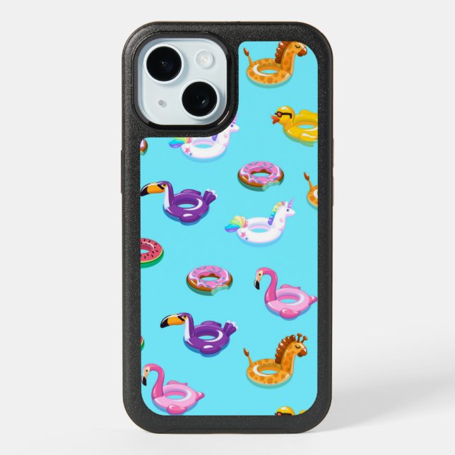 Summer Pool Float Pattern iPhone 15 Case (Back)