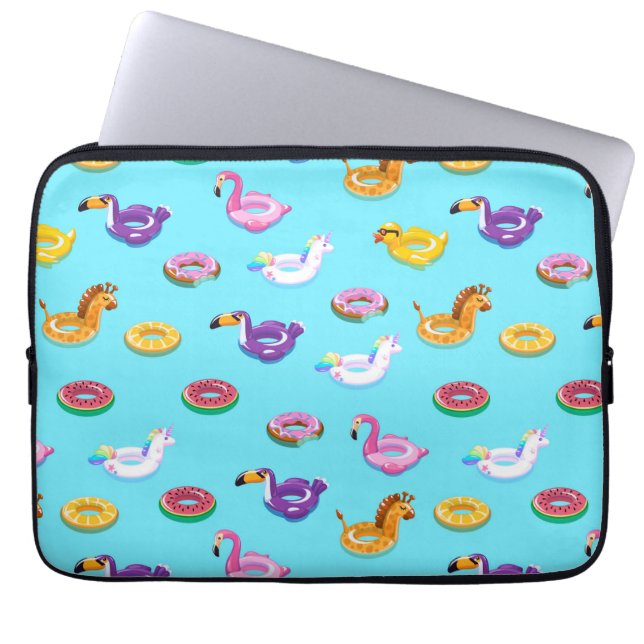 Summer Pool Float Pattern Laptop Sleeve (Front)