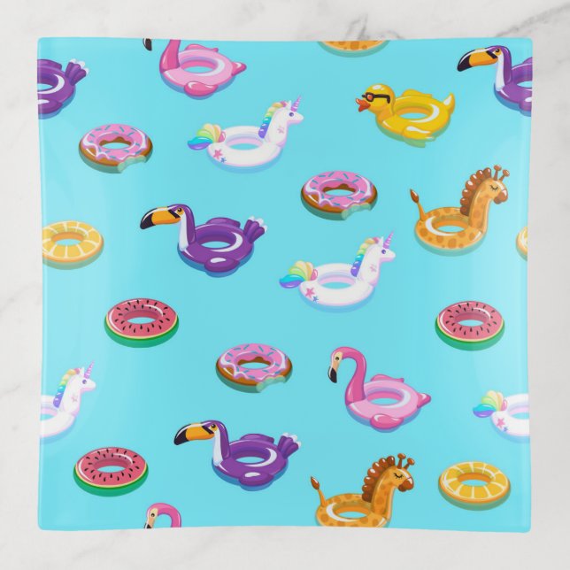 Summer Pool Float Pattern Trinket Tray (Front)