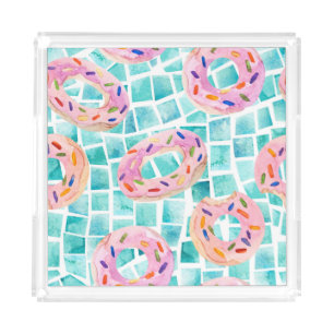 Summer Pool Floats Watercolor Mosaic Acrylic Tray