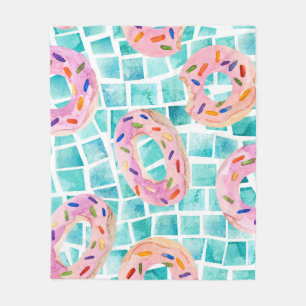 Summer Pool Floats Watercolor Mosaic Fleece Blanket