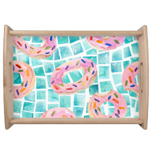 Summer Pool Floats Watercolor Mosaic Serving Tray
