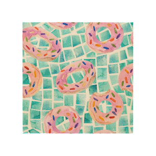 Summer Pool Floats Watercolor Mosaic Wood Wall Art