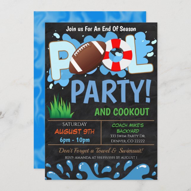 Summer Pool FootballParty Invitation (Front/Back)