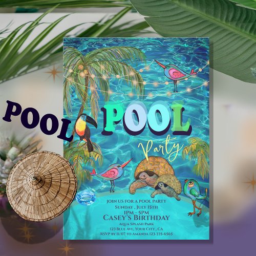 Summer Pool Fun Party  Birthday Invitation