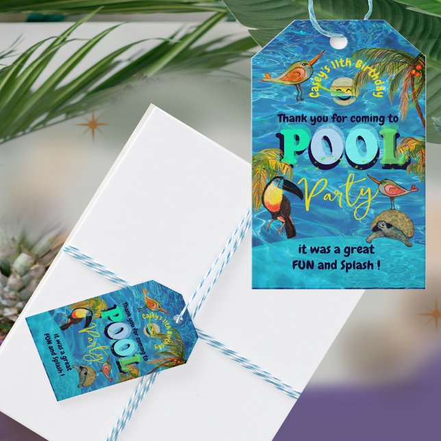 Summer Pool Fun Party Birthday Thank You  Gift Tags (Summer Pool Fun Party Birthday Thank You Gift Tags)