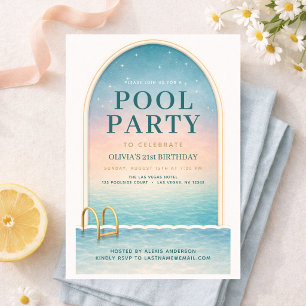 Summer Pool Party 21st Birthday Invitation