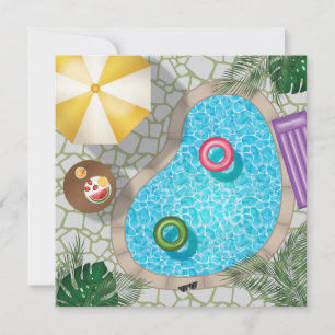 Summer Pool Party Backyard Swimming Pool Birthday Invitation