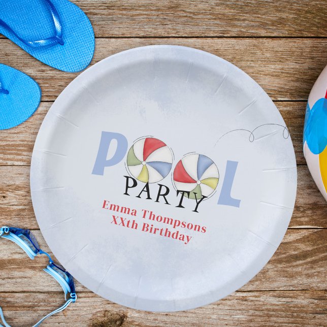 Summer Pool Party Beach Balls Custom Paper Plates (Creator Uploaded)