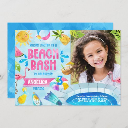 Summer Pool Party Beach Birthday Invitation Invite