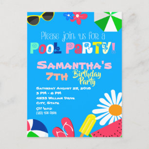 Summer Pool Party Birthday Beach Ball Sunglasses I Postcard