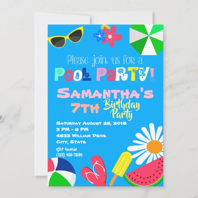 Summer Pool Party Birthday Beach Ball Sunglasses Invitation (Front)