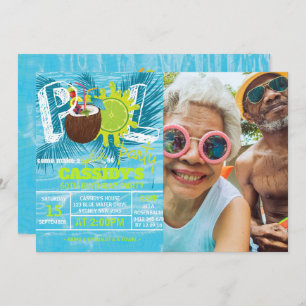 Summer Pool Party Birthday coconut PHOTO Invitation