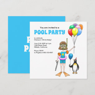 Summer Pool Party Birthday Invitation