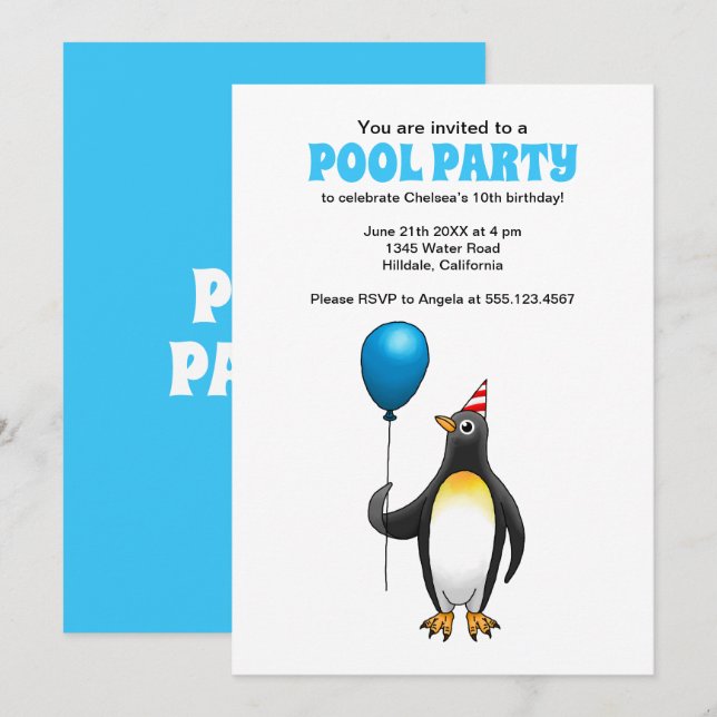 Summer Pool Party Birthday Invitation (Front/Back)