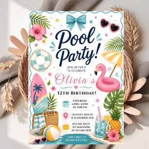 Summer Pool Party Birthday Invitation