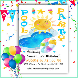 Summer Pool Party Birthday Invitation