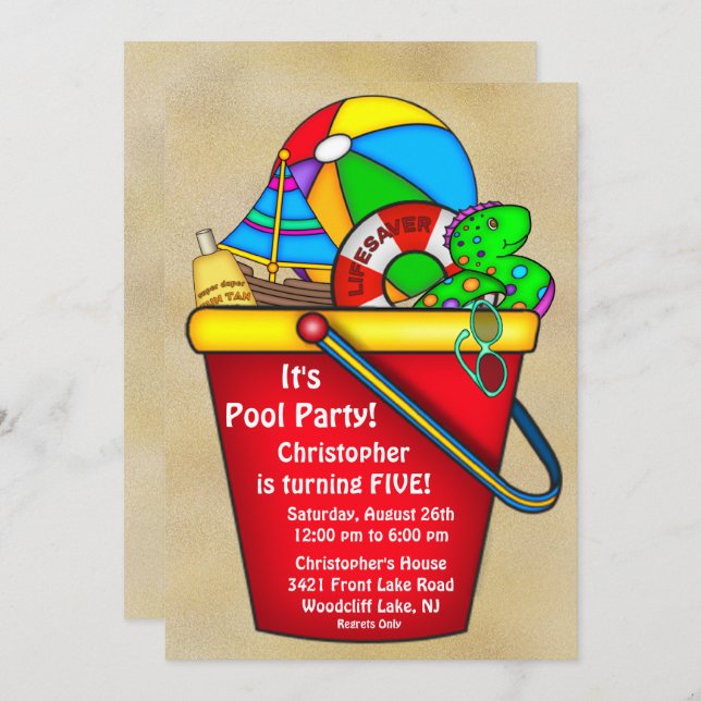 Summer POOL Party Birthday Invitation (Front/Back)
