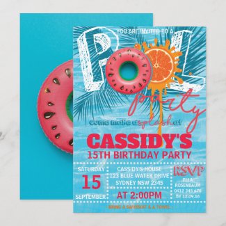 Summer Pool Party Birthday Invitation