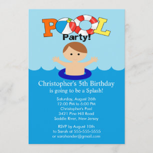 Summer POOL Party Birthday Invitation Boy