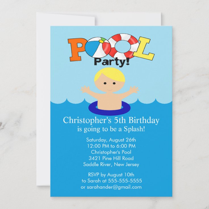 Summer Pool Party Birthday Invitation Boy Zazzle 8169