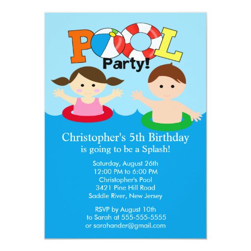 Summer POOL Party Birthday Invitation Boy Girl | Zazzle