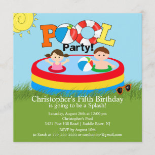 Summer POOL Party Birthday Invitation Boy Girl