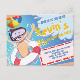 Summer Pool Party Birthday Invitation Postcard